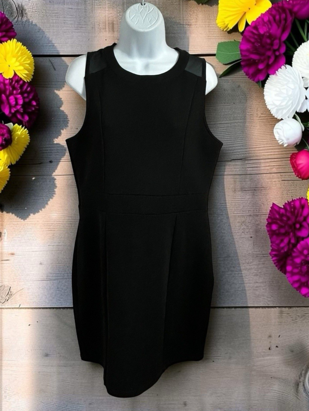 Faith and Joy Black Sheath Dress Sz Large Knee Length Sleeveless Textured